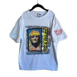 Vintage 80s 1989 WWF Hulk Rules T-Shirt White Youth XL Hogan Wrestling Wrestler